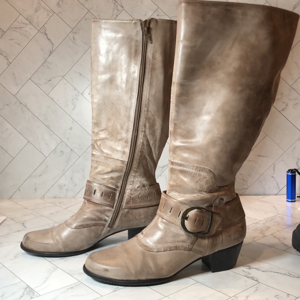 Elites by Walking Cradles Womens Boot Boots Leather Tan Buckle Zipper 12W WIDE